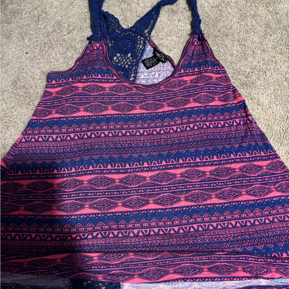 Boho Pink and Blue Patterned Tank Top